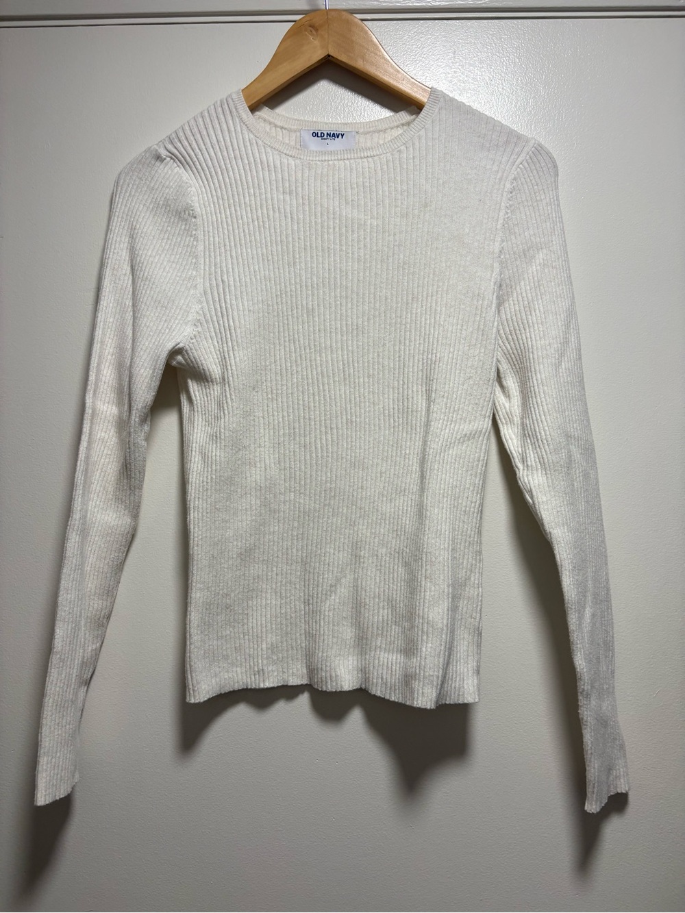 Old Navy Cream Ribbed Long Sleeve Crew Sweater